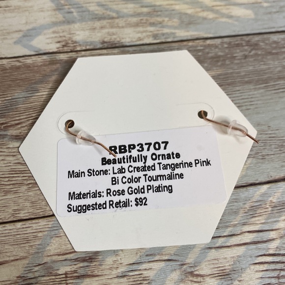 Ornate Lab created Tangerine Pink Bi Color rose gold plated Tourmaline earrings - Picture 4 of 4